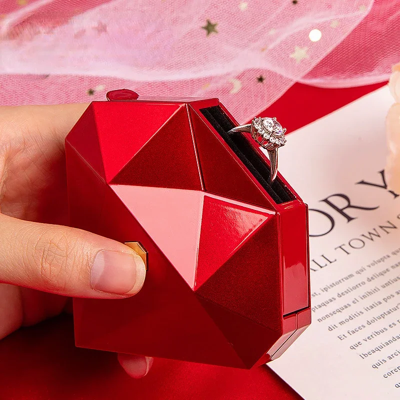 exquisite Heart Shaped ring box Creative automatically open proposal box Weding Ceremony Storage jewelry packaging Case Gift