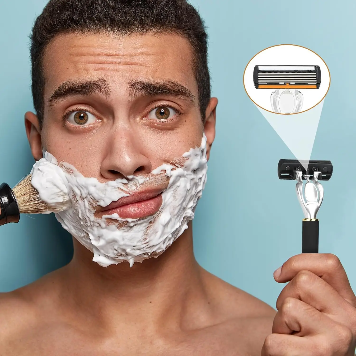 

Men's 6-layer manual razor with replaceable stainless steel blades, designed for sensitive skin for a comfortable experience.