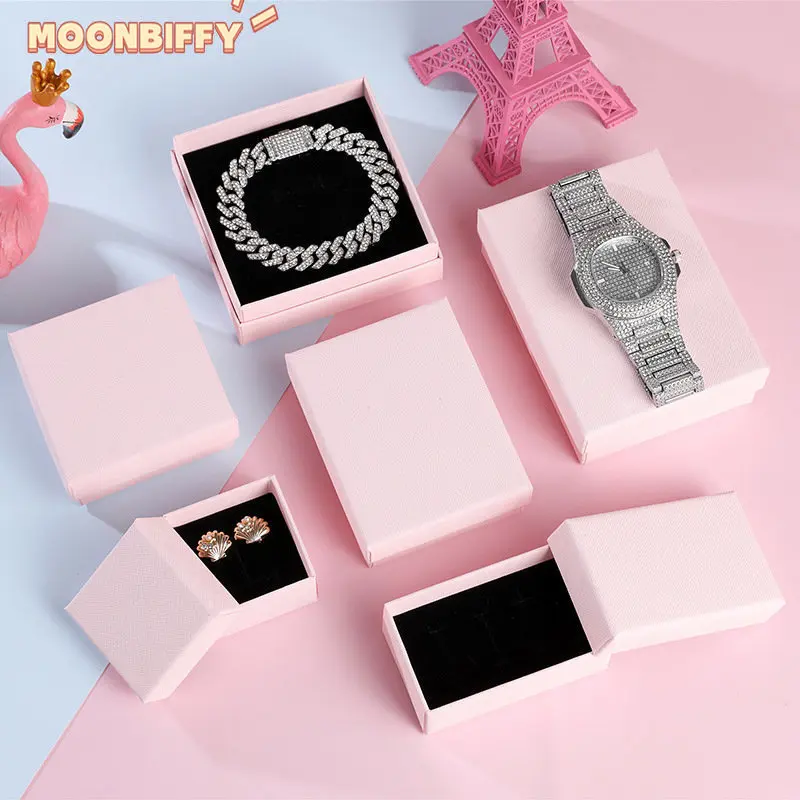 5 Sizes Jewelry Box Pink Drawer Box For Ring Earrings Necklace Bracelet Jewelry Packaging Storage Gift Boxes For Jewellery