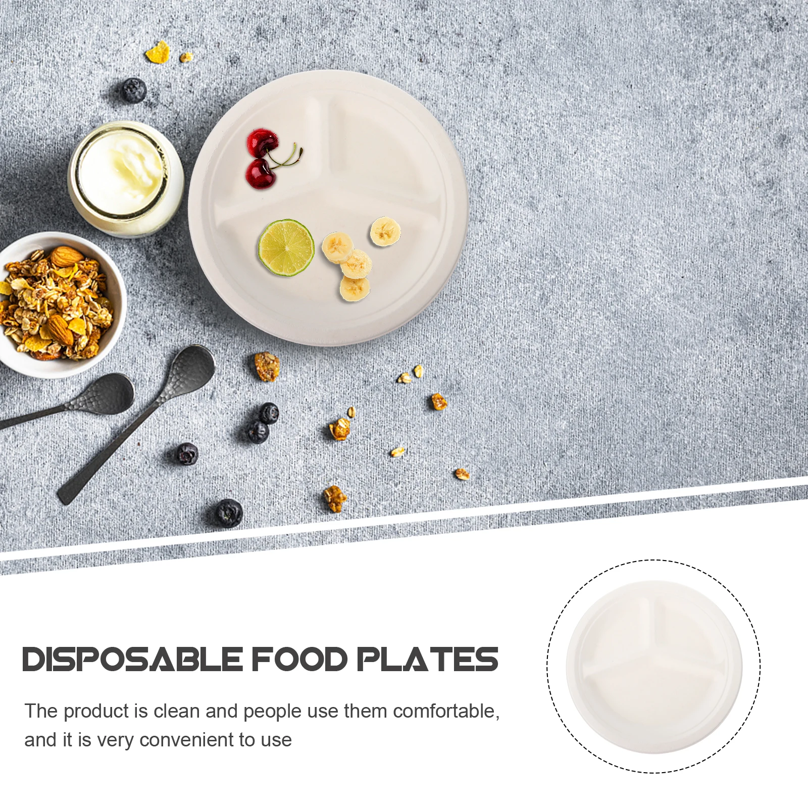 

20 Pcs Degradable Dinner Plates Bagasse Compartment Divided Food Supplies Safe Durable Disposable Plates Kitchen