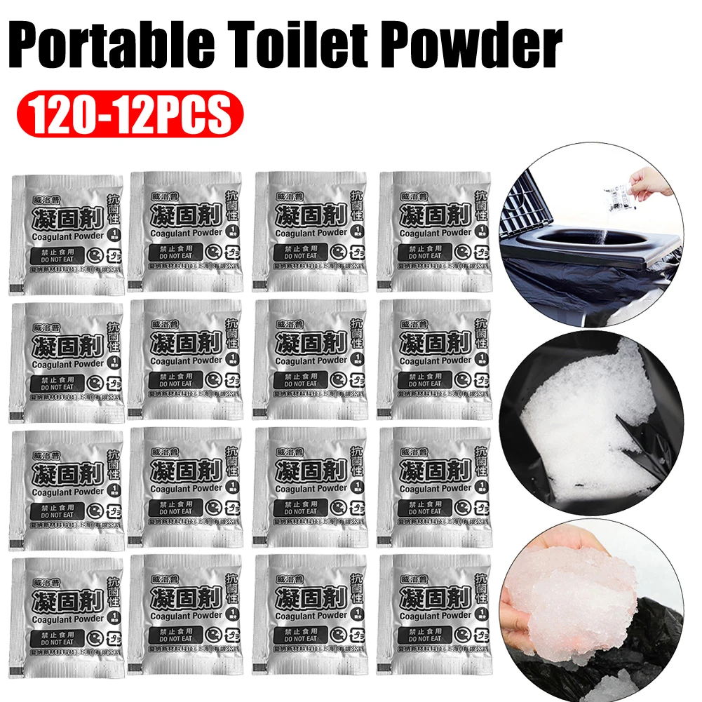  120-12 Piezas de Productos Químicos para Inodoros de Camping, Polvo Gelificante Desodorante para Residuos Líquidos, Gel Absorbente Ecológico para Inodoros Portátiles de Camping al Aire Libre