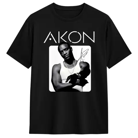 Akon T Shirt Men Pure Cotton Funny T-Shirt Round Neck Singer Tees Short Sleeve Clothes Summer