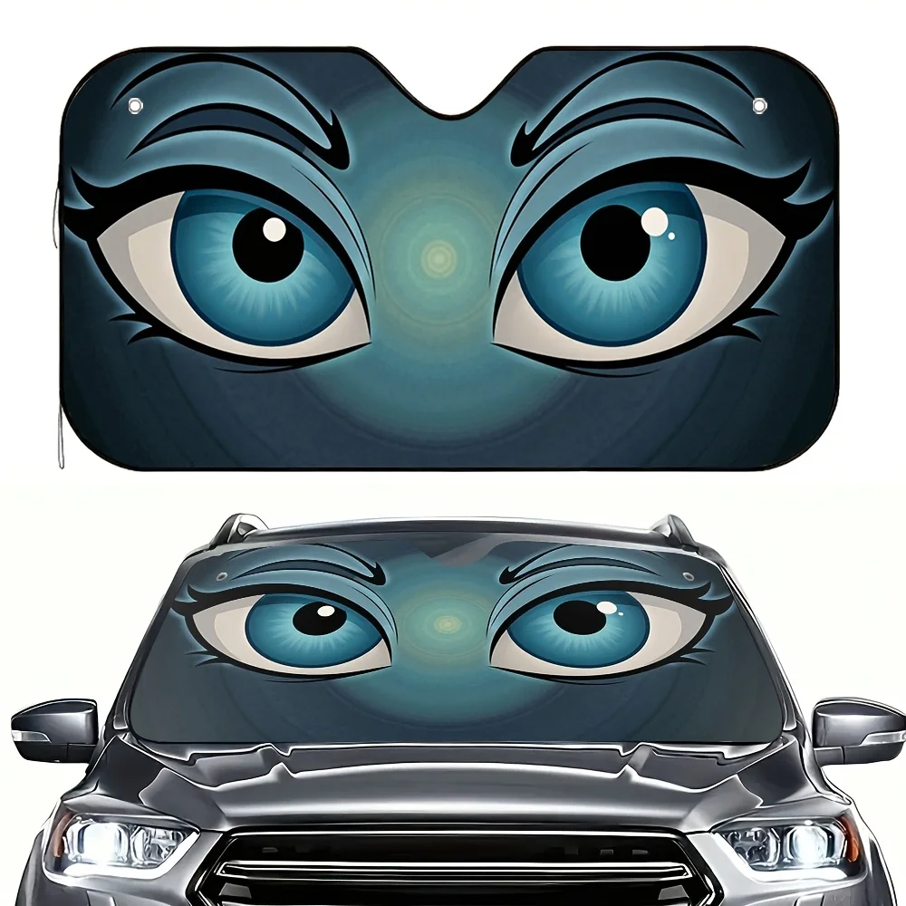 1pc Mystical Blue Eyes Print Car Sunshade – Stylish & Efficient, Comes With 4 Suction Cups For Easy Installation, Foldable For C