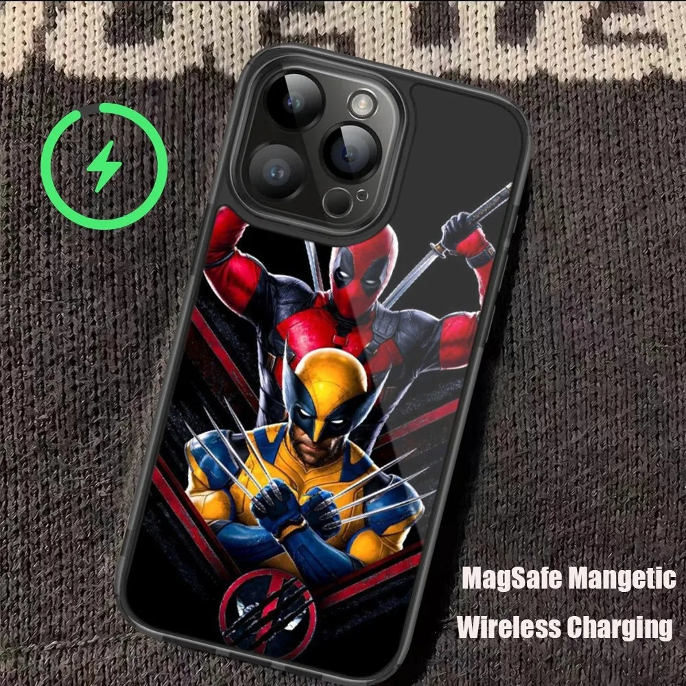 MINISO D-Deadpool & W-Wolverine Phone Case For iPhone 11 12 13 14 15 Pro Max Plus Mini Magsafe Magnetic Wireless Charging Shell