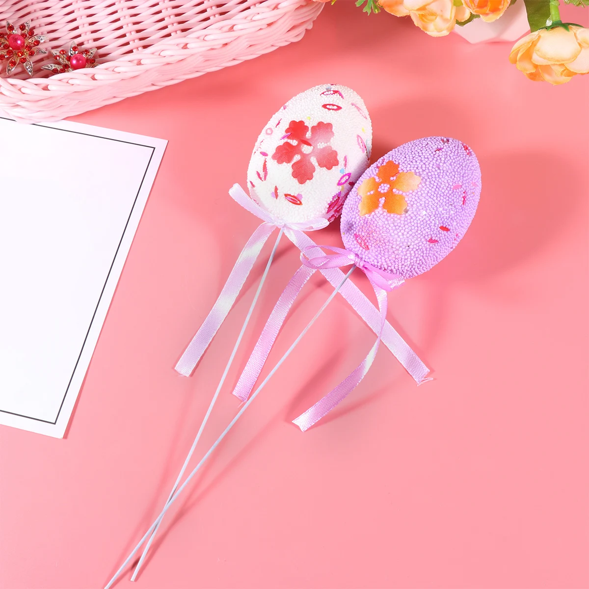 

6Pcs Festive Easter Egg Picks Glitter Colorful Spring Decorations for Baskets Plant Pots Bouquets Garden Table Centerpieces