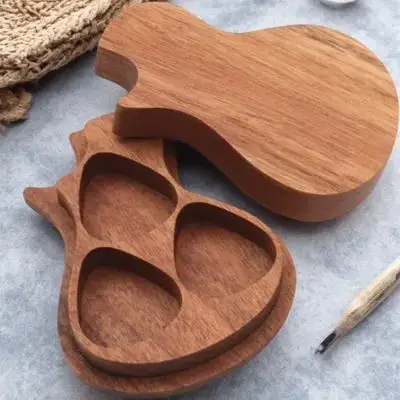 

Guitar Pick Case Holder Box Storage Container Plectrum Wooden Accessories Organizer