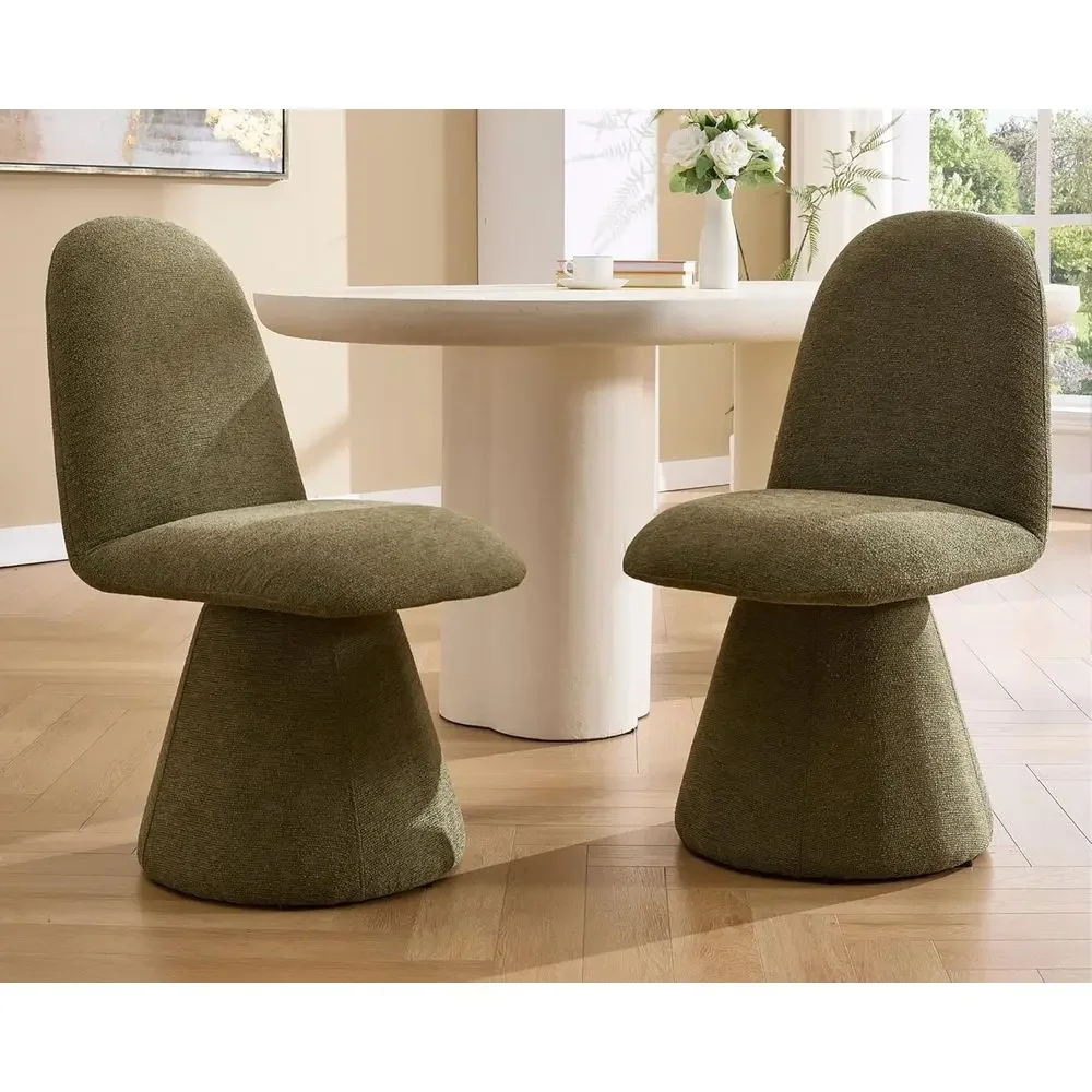 Swivel Dining Chairs Set of 2, Modern Chenille Upholstered Kitchen Chairs with High Back, Wood Legs, 360-Degree Rotating Accent