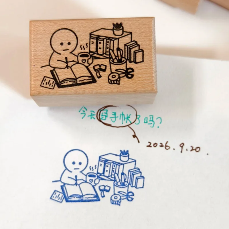 Baozi INS Rabbit Timer Shaft Moon Frame Wooden Rubber Stamp DIY Scrapbooking Photo Album Card Making Wood Seal