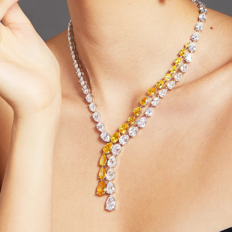 

Celestial Pink Double Layer Pear Necklace with Gold-Plated Zircon Clasp - Minimalist Luxury Evening Earrings Set