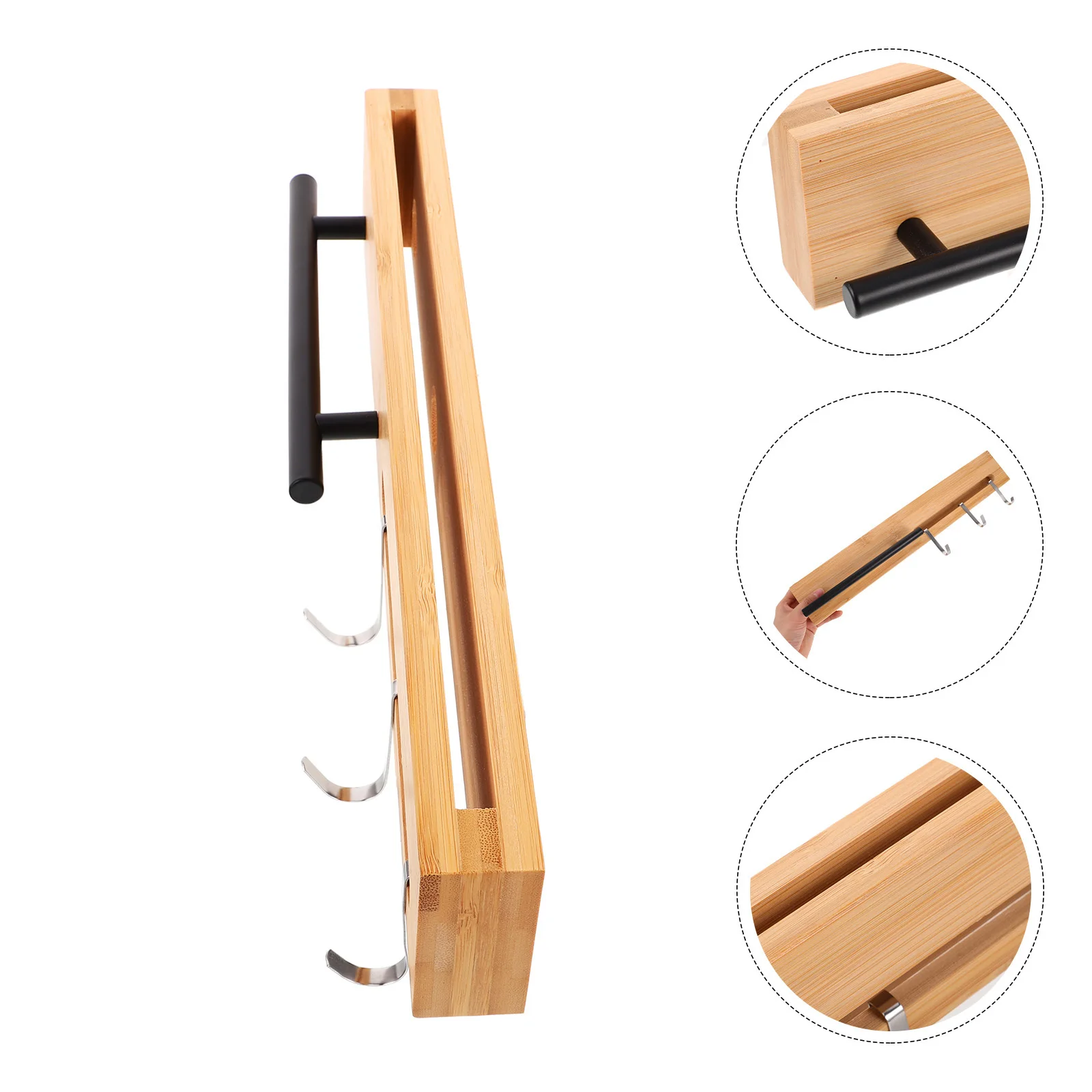 

Wall Mounting Cutter Rack Nail Free Wooden Kitchen Hanging Organizer Sturdy Stainless Steel Storage Holder for Kitchen Utensils