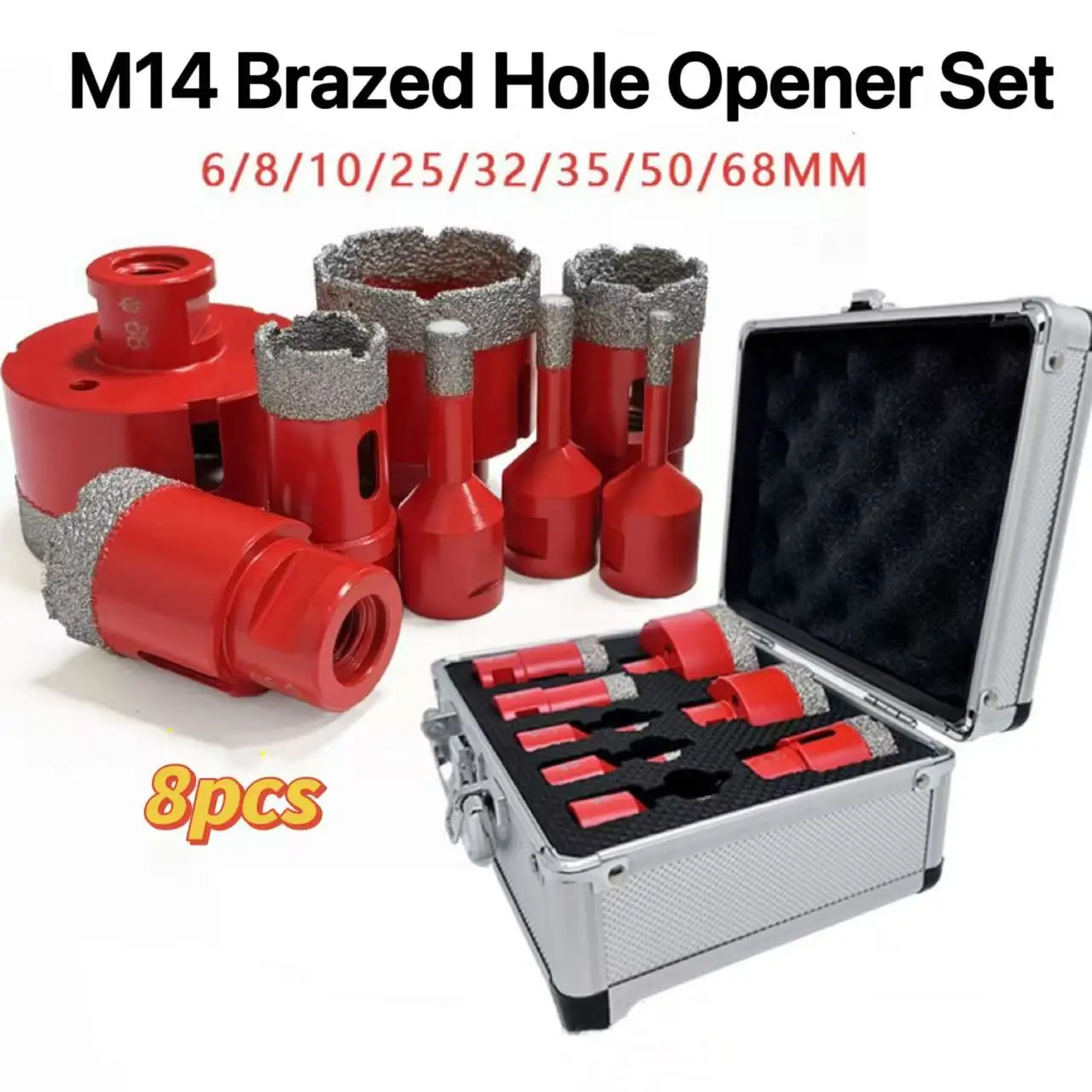 

8PCS M14 Brazed Diamond Hole Opener Set - Dual Chip-Removal, High Torque & Wear-Resistant