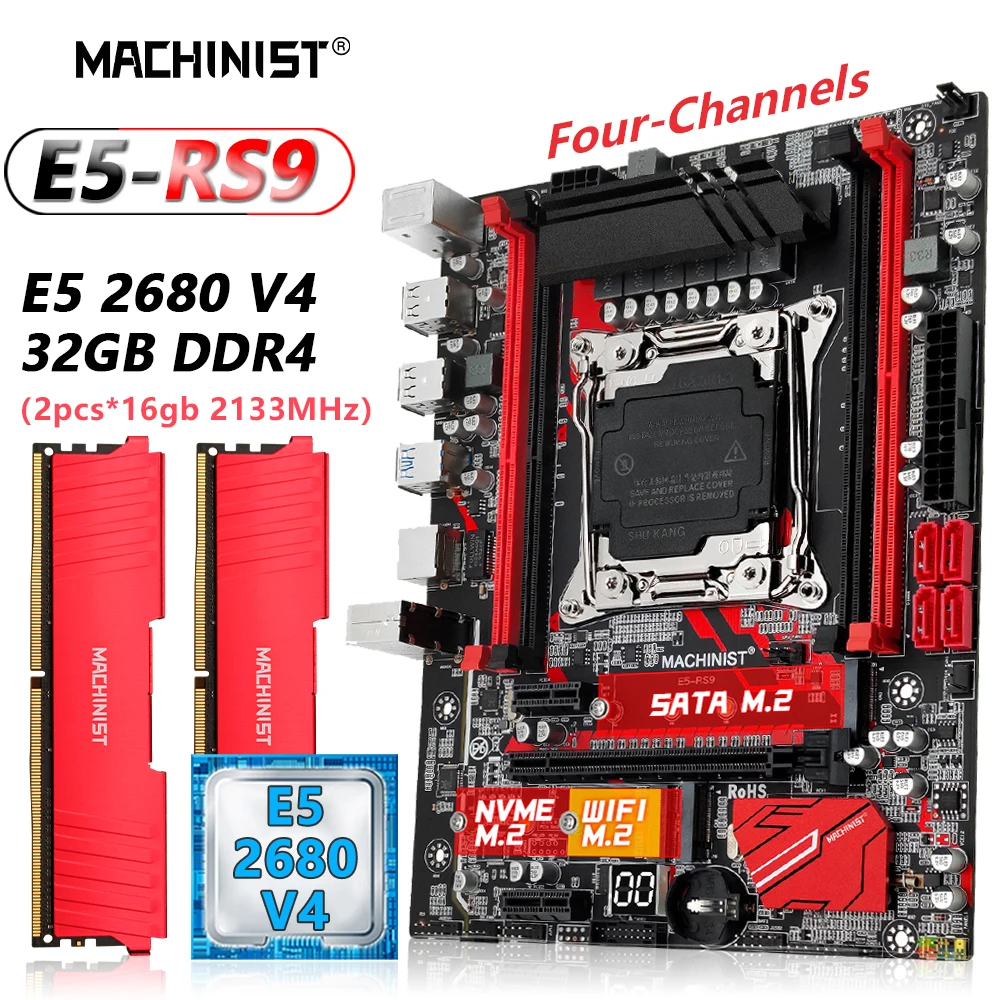 

MACHINIST X99 Motherboard Kit Xeon E5 2680 V4 DDR4 32GB RAM Memory LGA 2011-3 Combo Processor CPU NVME M.2 WIFI Four-channel RS9