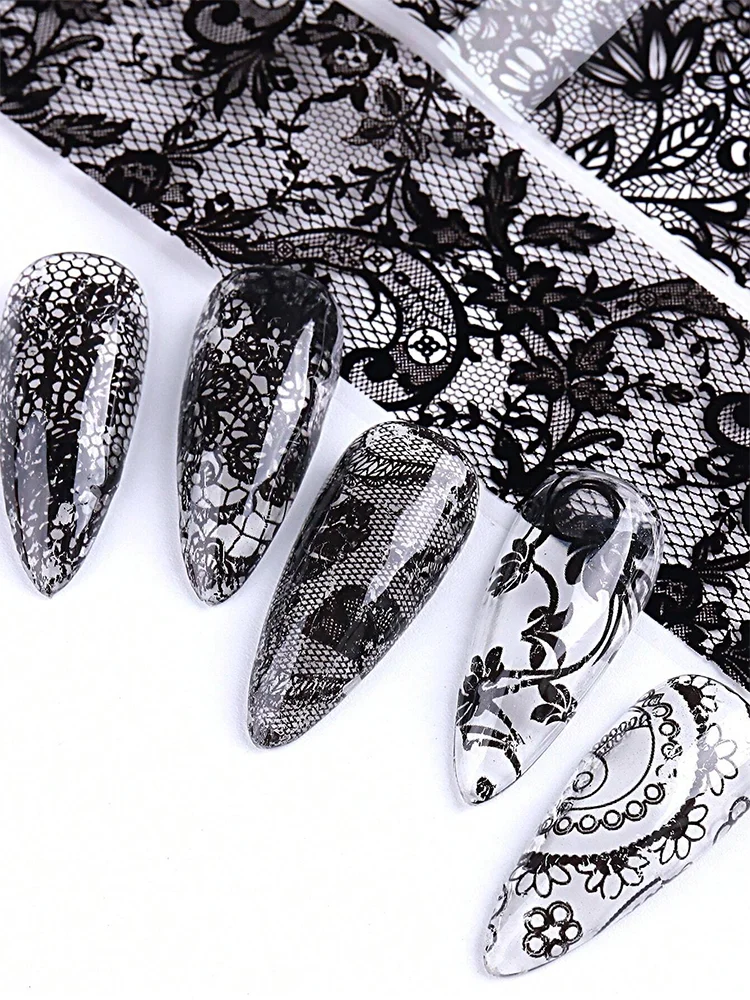 10 sheets/set of black floral patterned lace nail art transfer paper (without adhesive)
