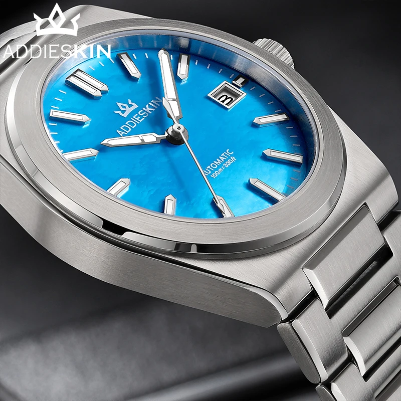 AddiesKin K008 Luxury Men Automatic Watch Natural Pearl Dial Unique Iridescent Color Japan Miyota 9015 Movement 100M Waterproof