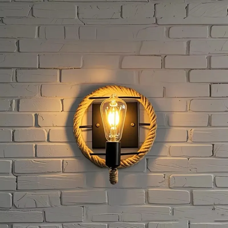 Hemp Rope Wall Lamp Retro Industrial Style Creative Country Restaurant Coffee Shop Bar Aisle Wall Lamp Decorative Lamp