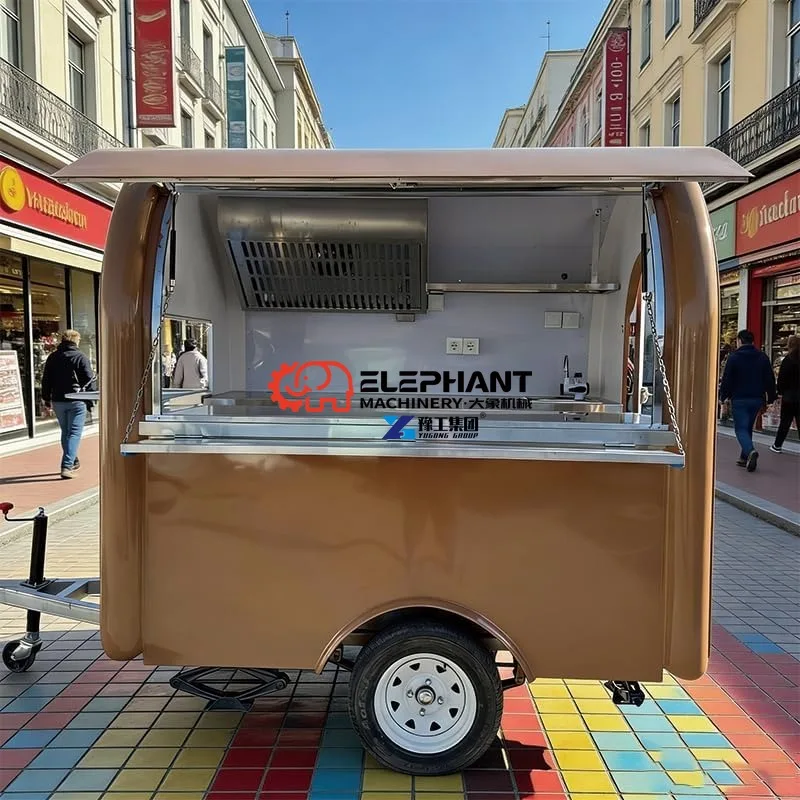 2.2M Mobile Food Cart Trailer with Serving Counter & Vent Hood, Brown Street Vending Concession Trailer for Coffee, Snacks