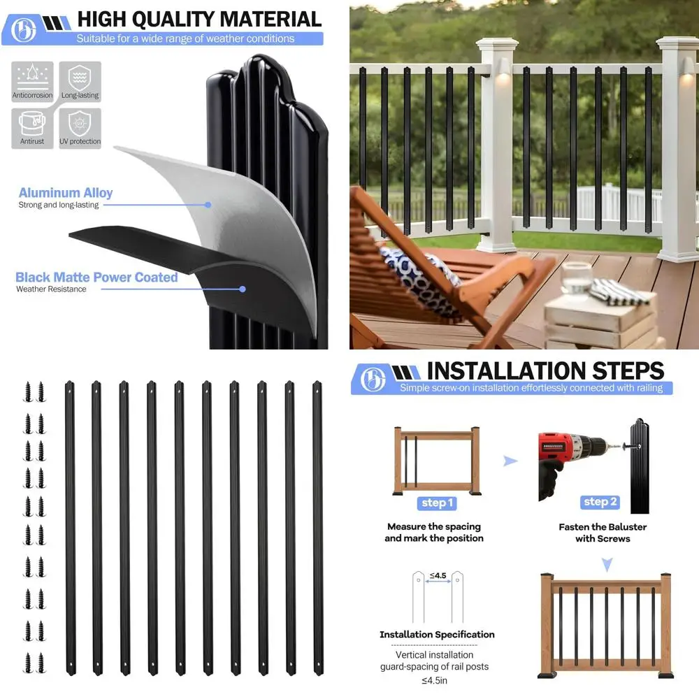 

32 Black Metal Deck Balusters, 25-Pack Staircase Spindles with Screws for Outdoor Porch Railing