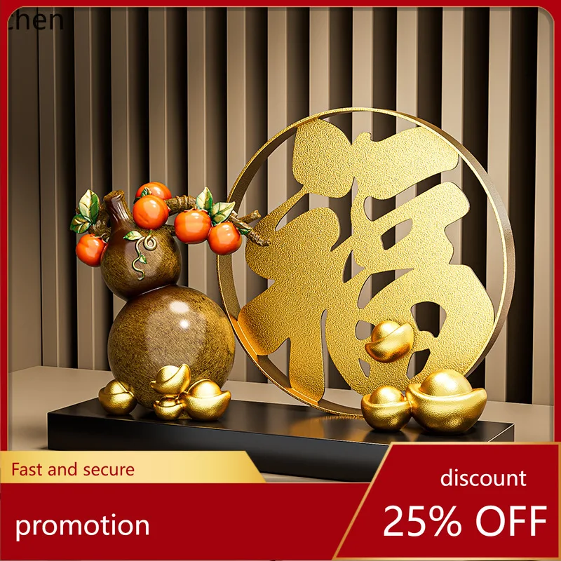 

ZML New Chinese Style Gold Ingot Gourd Ornament for Living Room, High-end Feng Shui Decoration for Entryway and Wine Cabinet