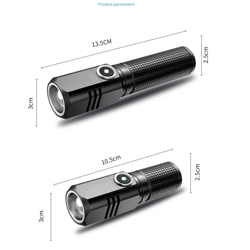 Powerful XHP50 Mini LED Flashlight USB C Rechargeable Aluminum Alloy Torch Zoomable Pocket Hand Lights 3Modes 18650 Battery Lamp