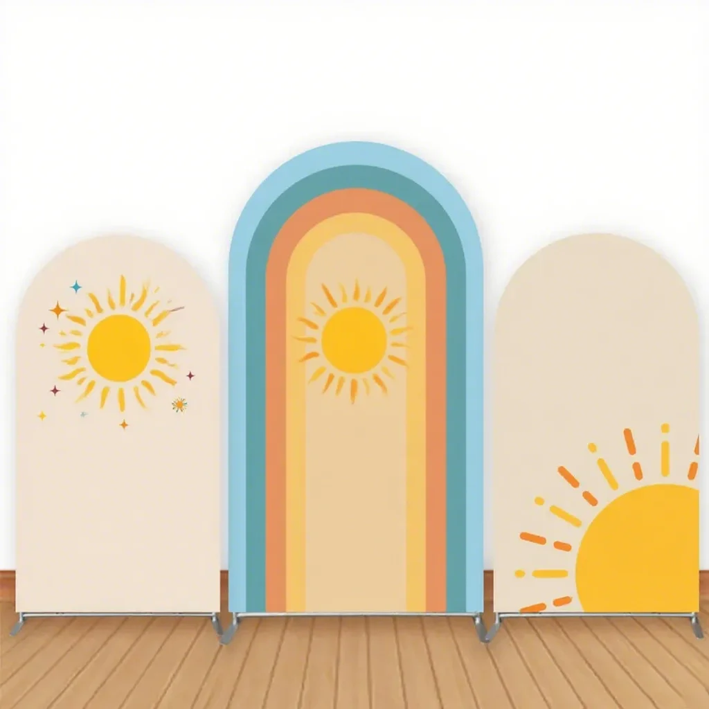 

LS Custom 2-Sided Groovy Sun Here Comes The Son Boy Baby Shower Birthday Party Covers Arch Background Decor Photo Backdrop