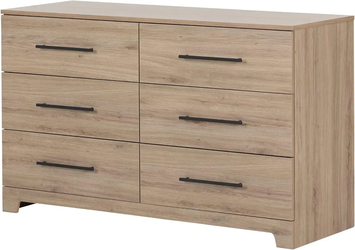 

Modern Freestanding 6-Drawer Wooden Double Dresser for Bedroom, Rustic Oak