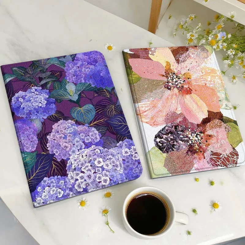 

Purple Hydrangea Flower Pattern Tablet Case For Huawei Honor MatePad MediaPad Air 5 6 7 11 V6 V7 V8 V9 X9 X8 T10 T10s C5e T5
