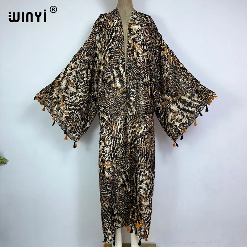 WINYI Summer Leopard print party Beach Wear Swimsuit Cover up Africa women Cardigan colorful sexy Holiday long Sleeve Kimono