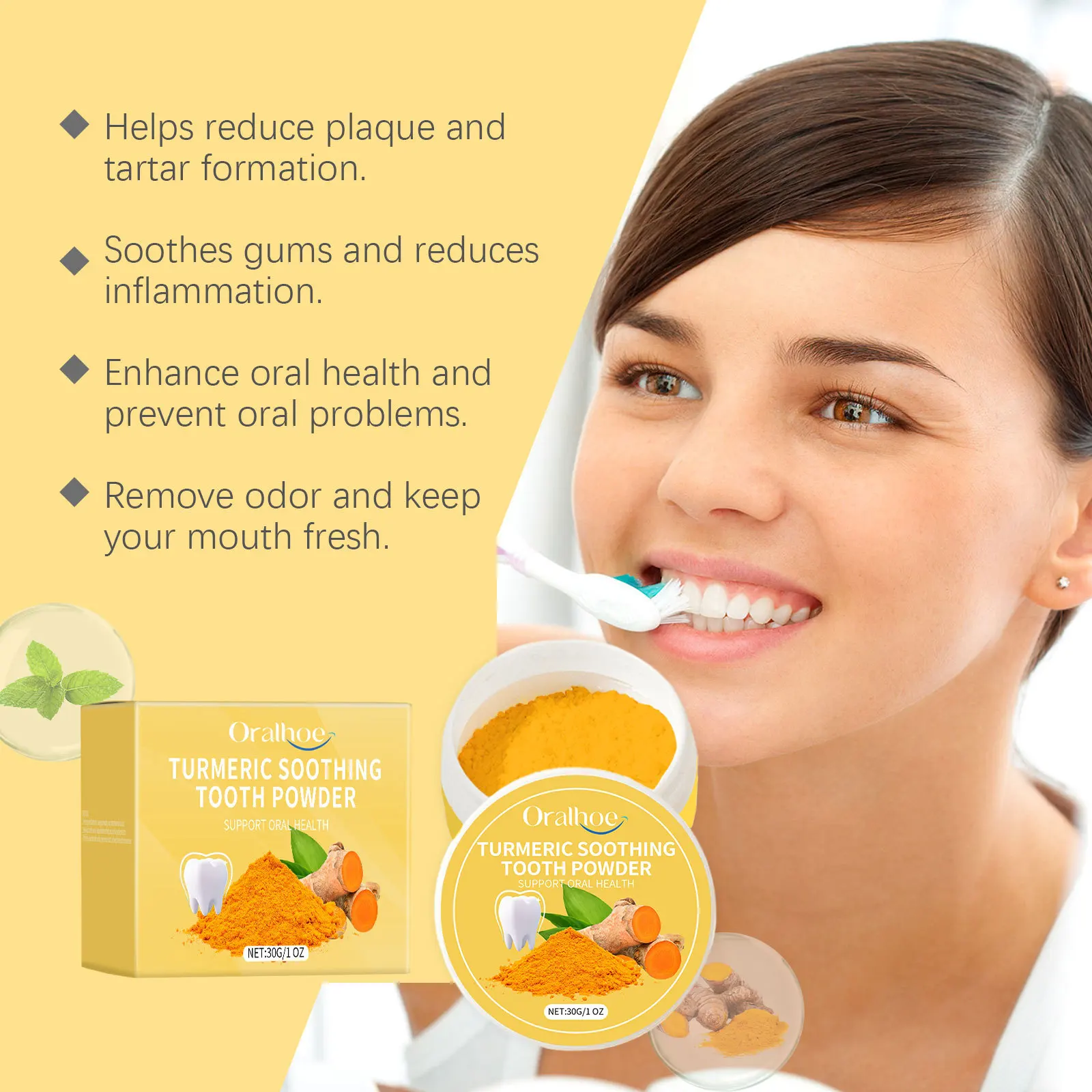 Turmeric Soothing Tooth Powder For Sensitive Teeth Natural Herbal Deep Clean Gum Care Remove Stain Fresh Breath Oral Care