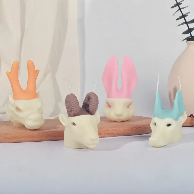 Zackoo Dog Dragon Rabbit Sheep Candle Silicone Mold for Candle Making Supplies Gypsum Soap Diy Chocolate Ice Cream Cake Molds