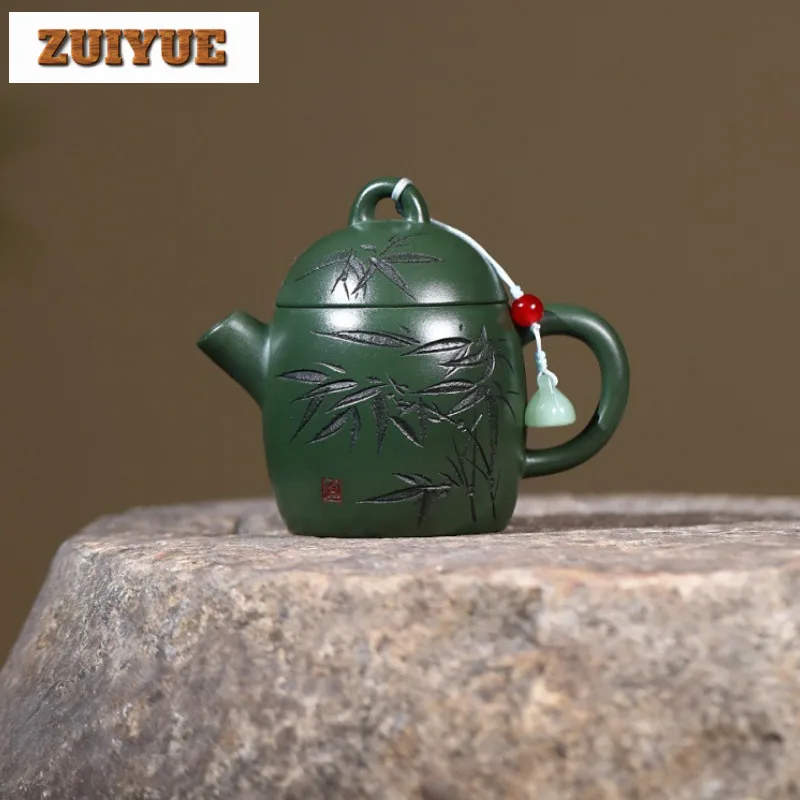 

140ml Boutique Yixing Purple Clay Teapots Handmade Bamboo Qin Quan Pot Raw Ore Green Mud Kettle With Filter Chinese Zisha Teaset