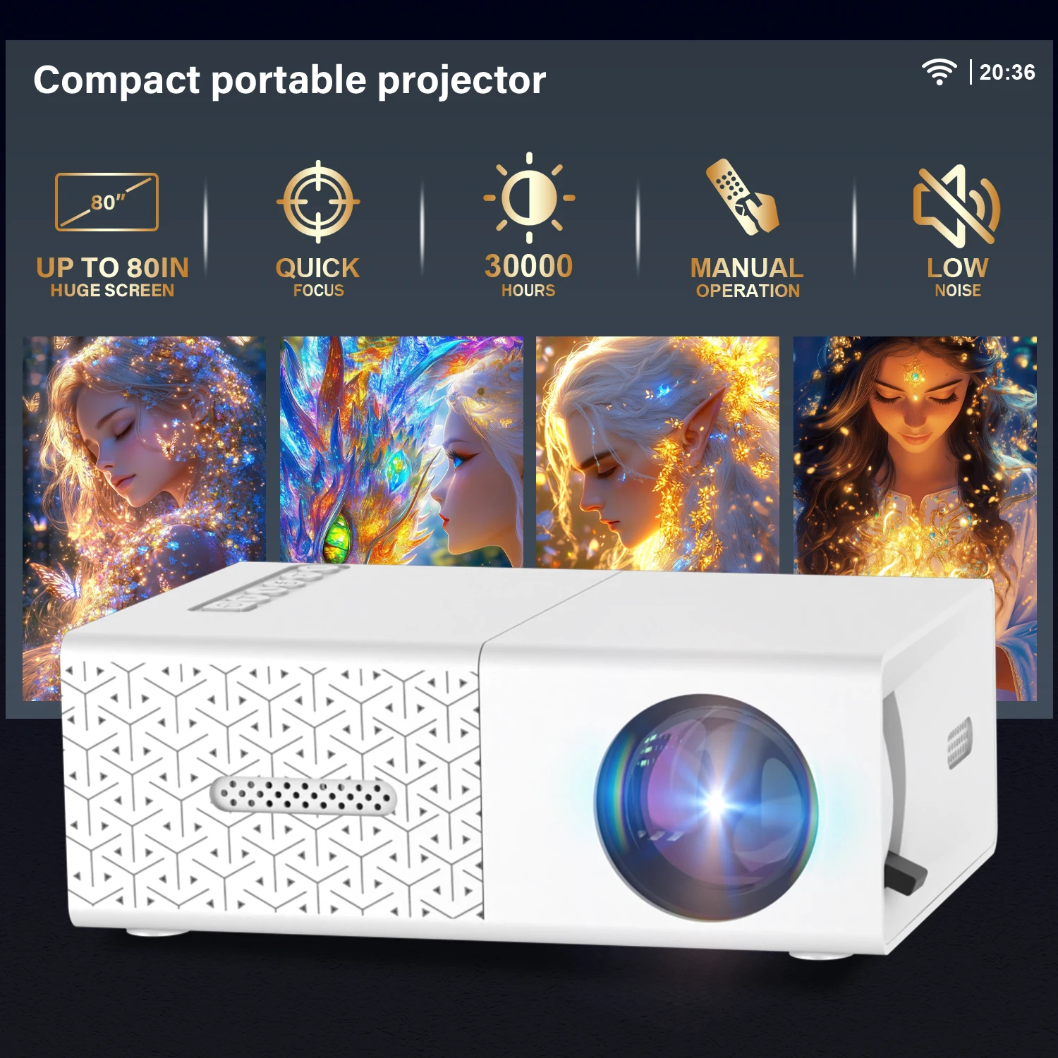Projector Compact Portable Projector, USB HDMI Supported, Mini HD Home Theater Movie Video for Indoor Outdoor