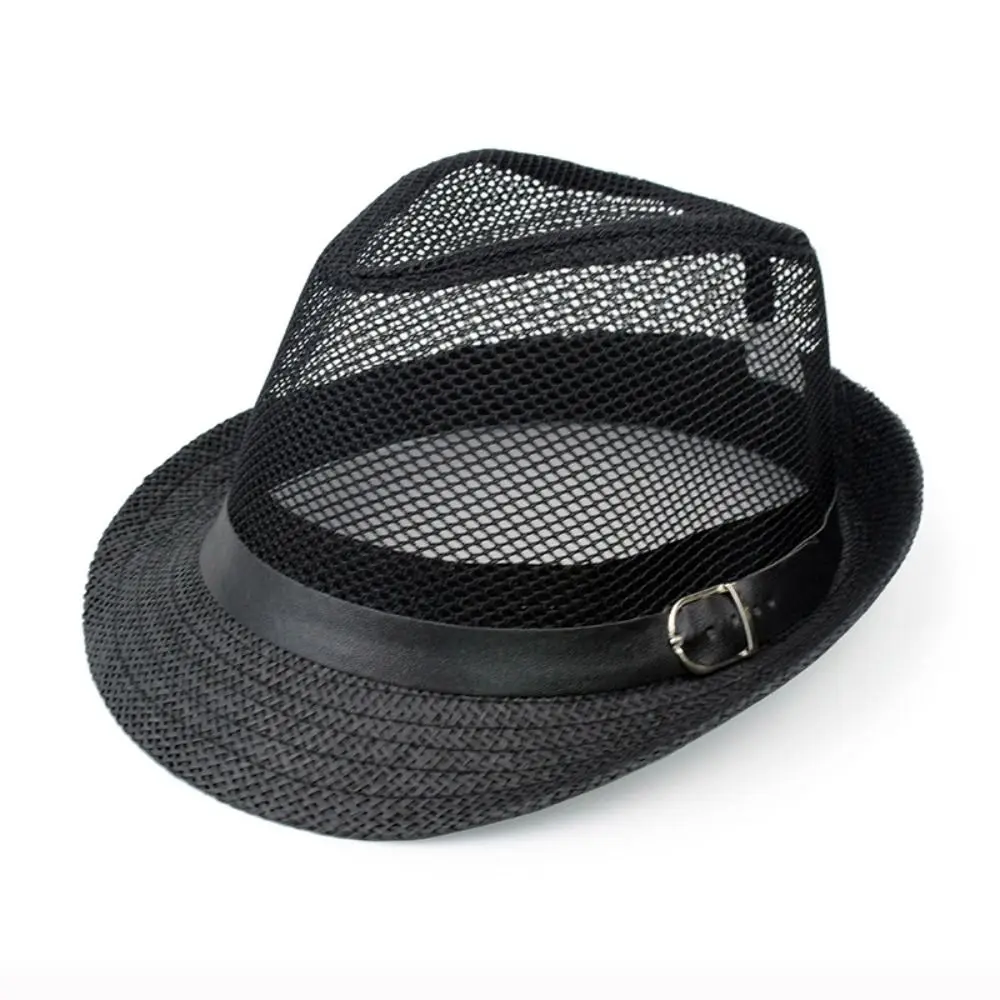 New Mesh Men Straw Panama Hat Brethable Wide Brim Sun Cap Lightweight Sunscreen Summer Beach Cap