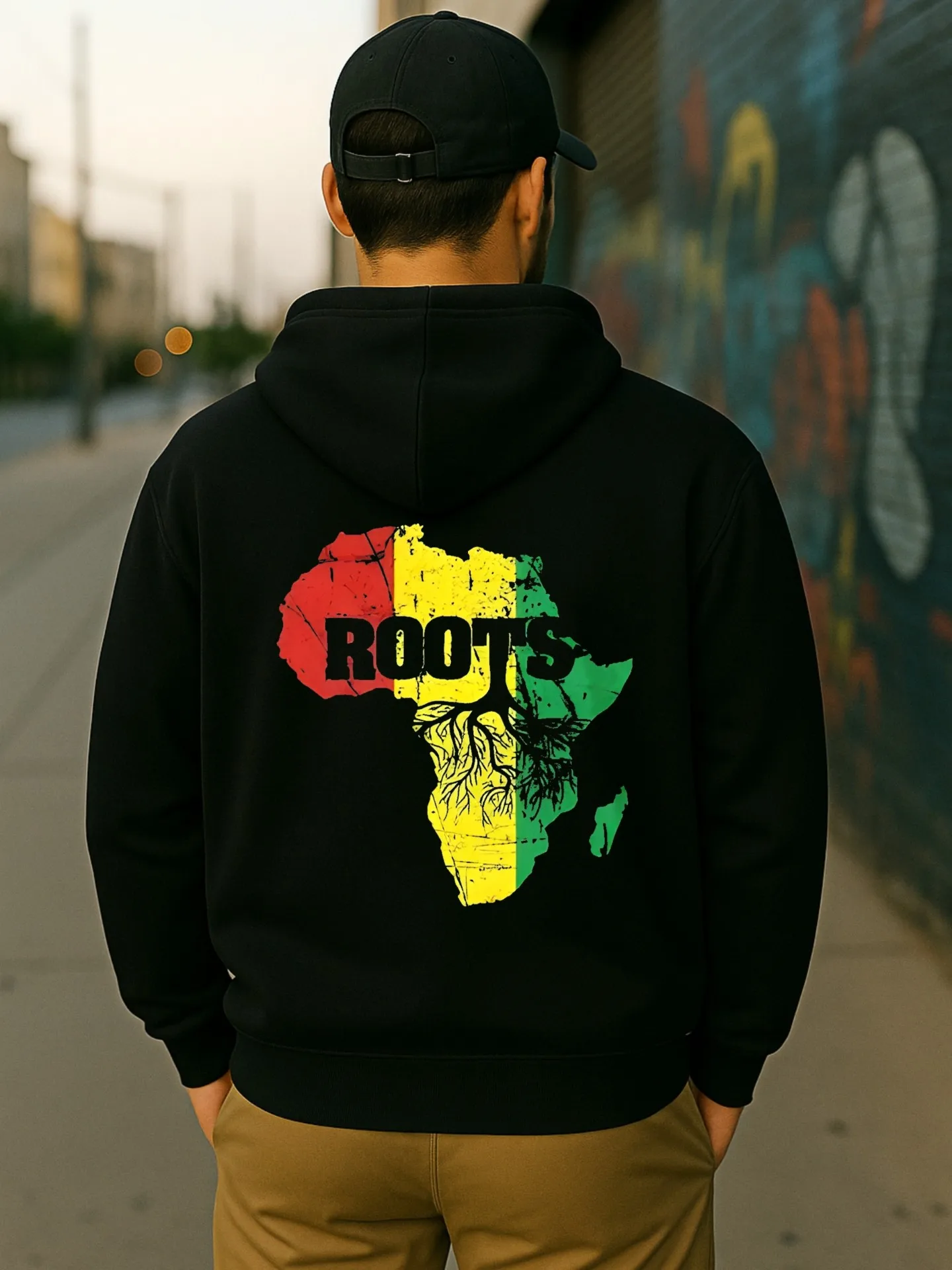Graphic Hoodie Men, Africa - Map Graphic Print, Casual Style, Fleece - Lined, For Men, For Everyday Wear