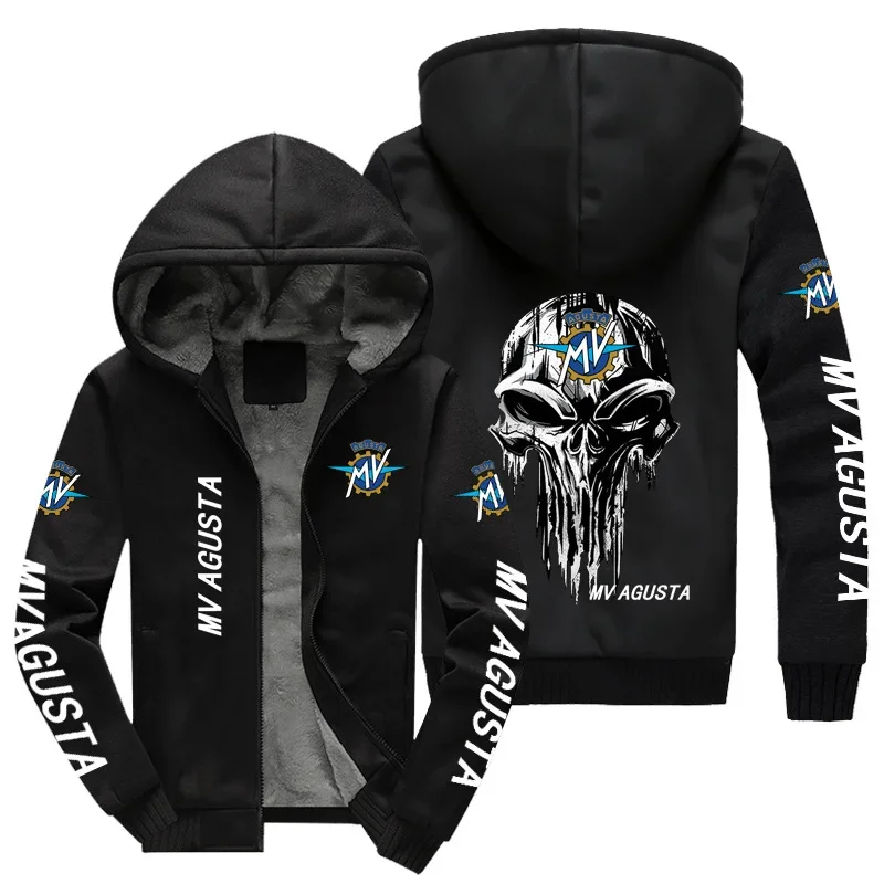 Nieuwe Winter Heren Mv Agusta Logo Hoodies Mode Hoge Kwaliteit Lange Mouw Jasje Casual Rits Wollen Voering Fleece Sweatshirts Jas