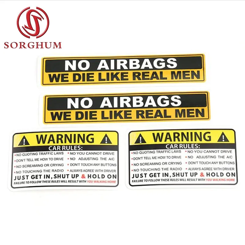 Car Sticker Decal Safety Warning Rules Decal PVC Car Stickers Auto NO AIRBAGS WE DIE LIKE REAL MEN for BMW Audi Honda Toyota KIA