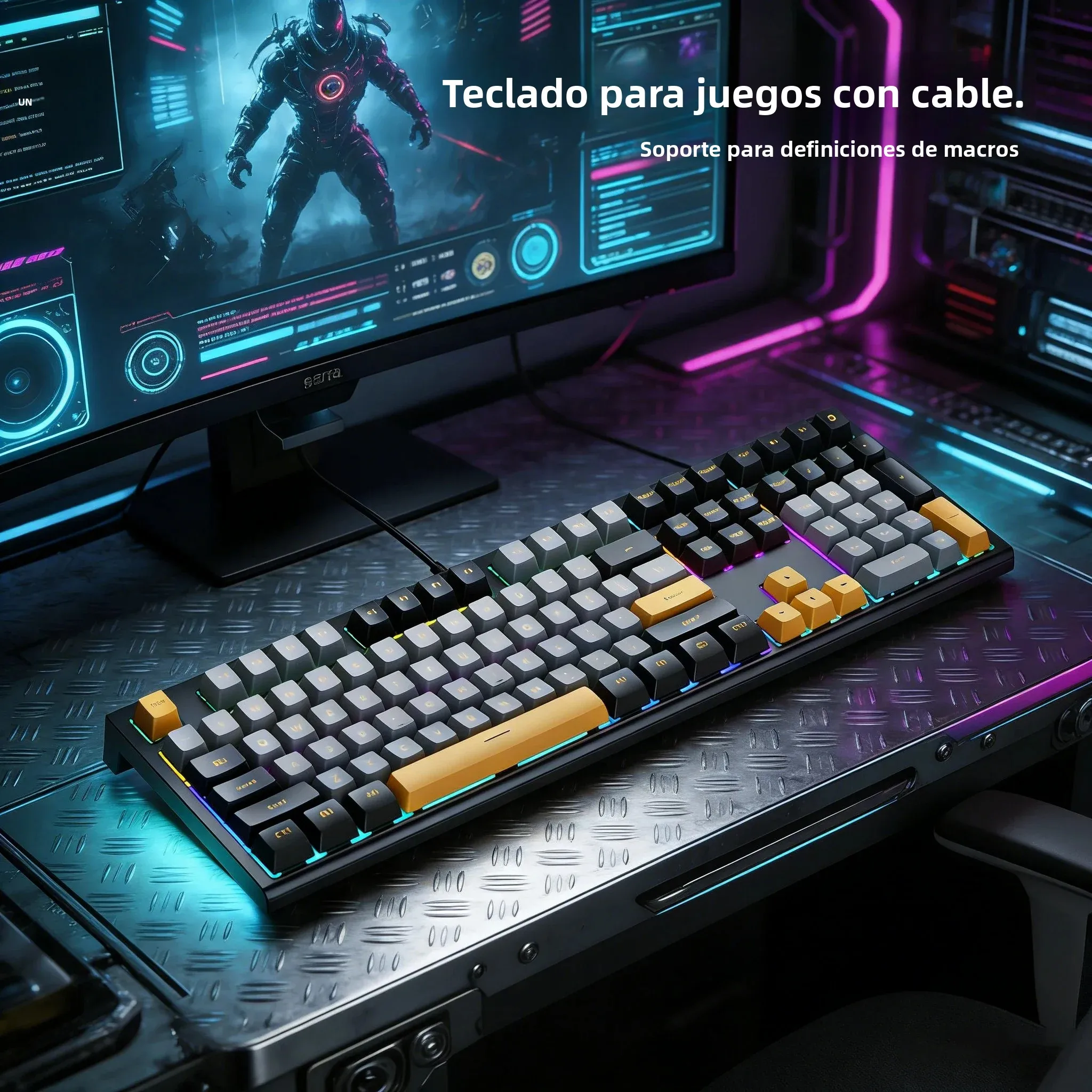 Teclado mecánico para juegos con cable de 108 teclas con retroiluminación RGB |   Chip de juego |   Baja latencia |   Anti-Ghosting |   para jugadores de PC Win/Mac