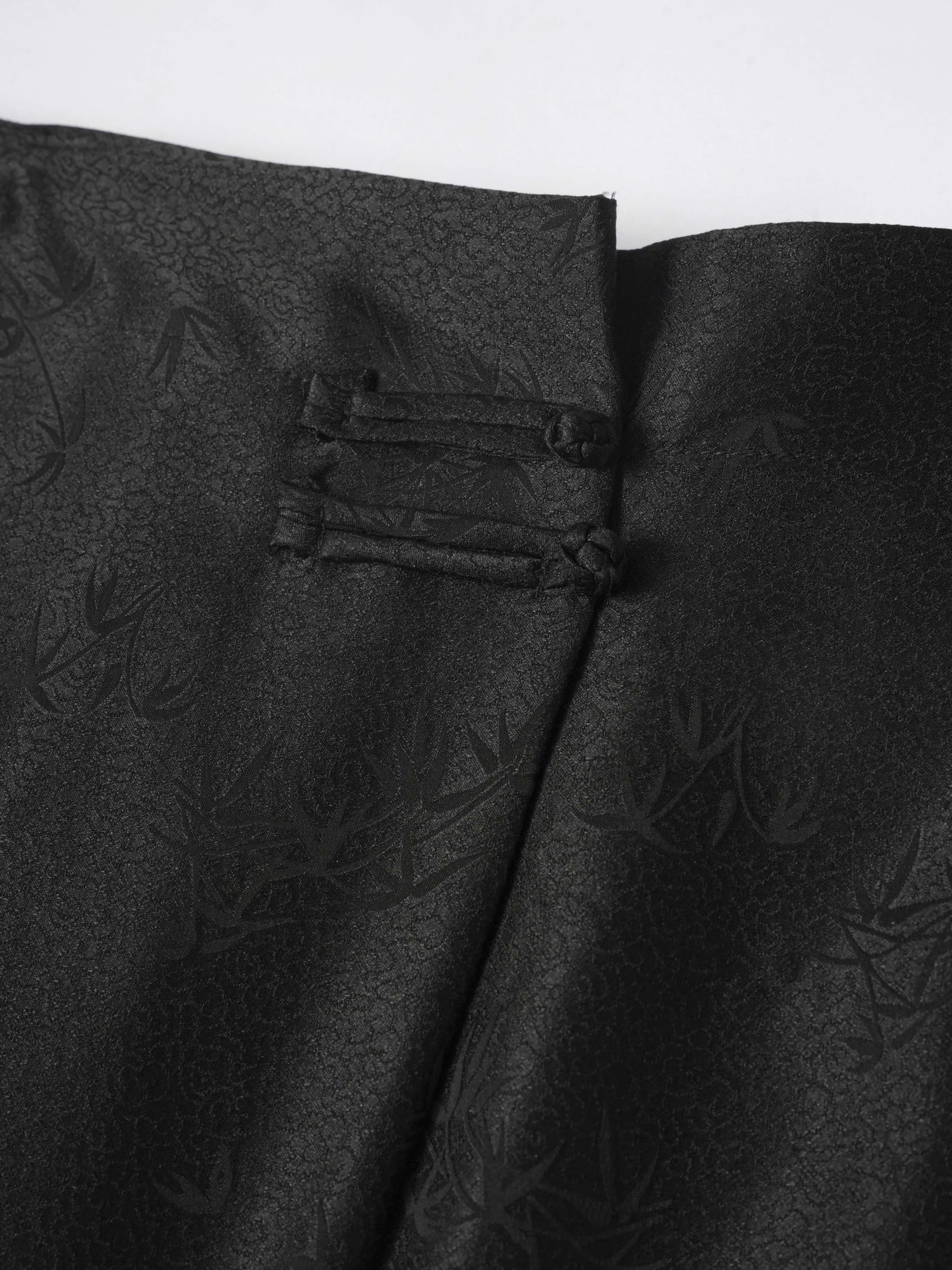 Bamboo Leaf Print 100% Natural Mulberry Silk Twisted Compass Buckle Zipper Design Feminine Black Skirt
