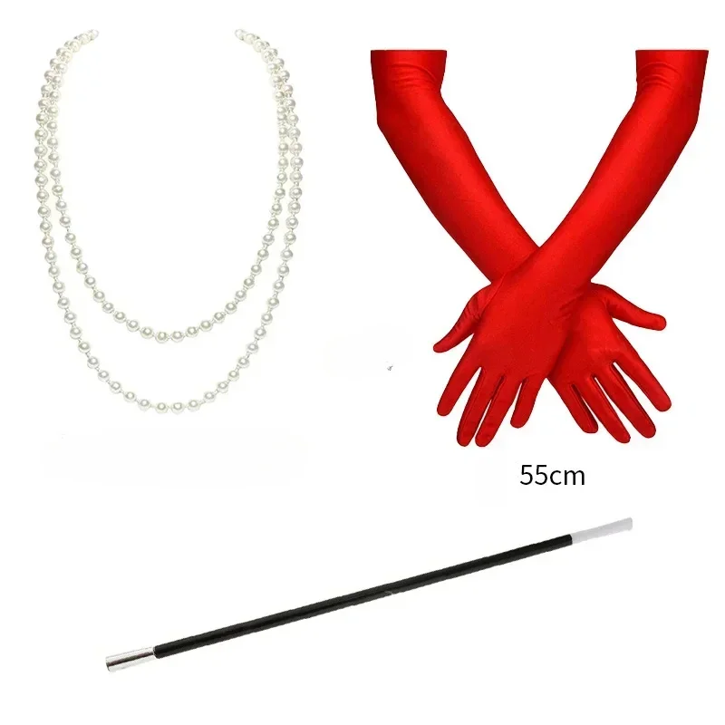 Abito da festa vintage anni '20 Collana da addio al celibato Guanti Palo da fumo Set da 3 pezzi Abito da festa da donna Crudelia