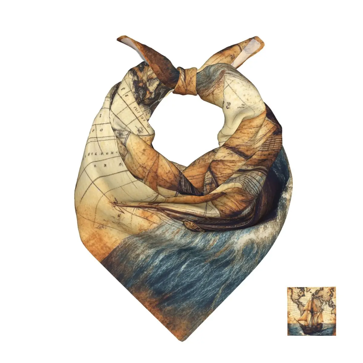 Vintage World Map Print Square Towel Multifunctional Neck Scarf Hair Bandana