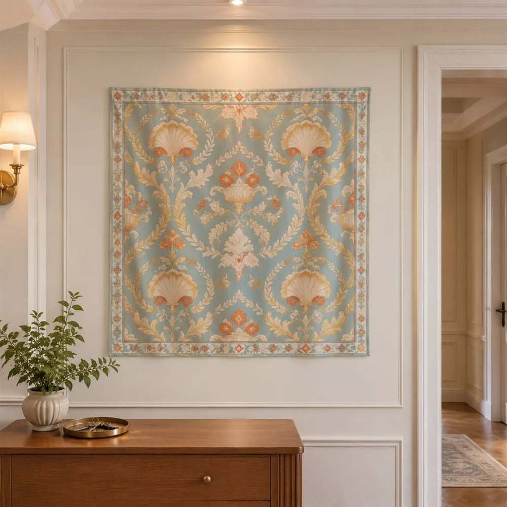 VIKAMA Damask Pattern Clustered Groups Tapestry Wall Hanging, Neoclassical Wall Art Tapestries for Living Room Bedroom Kids Room