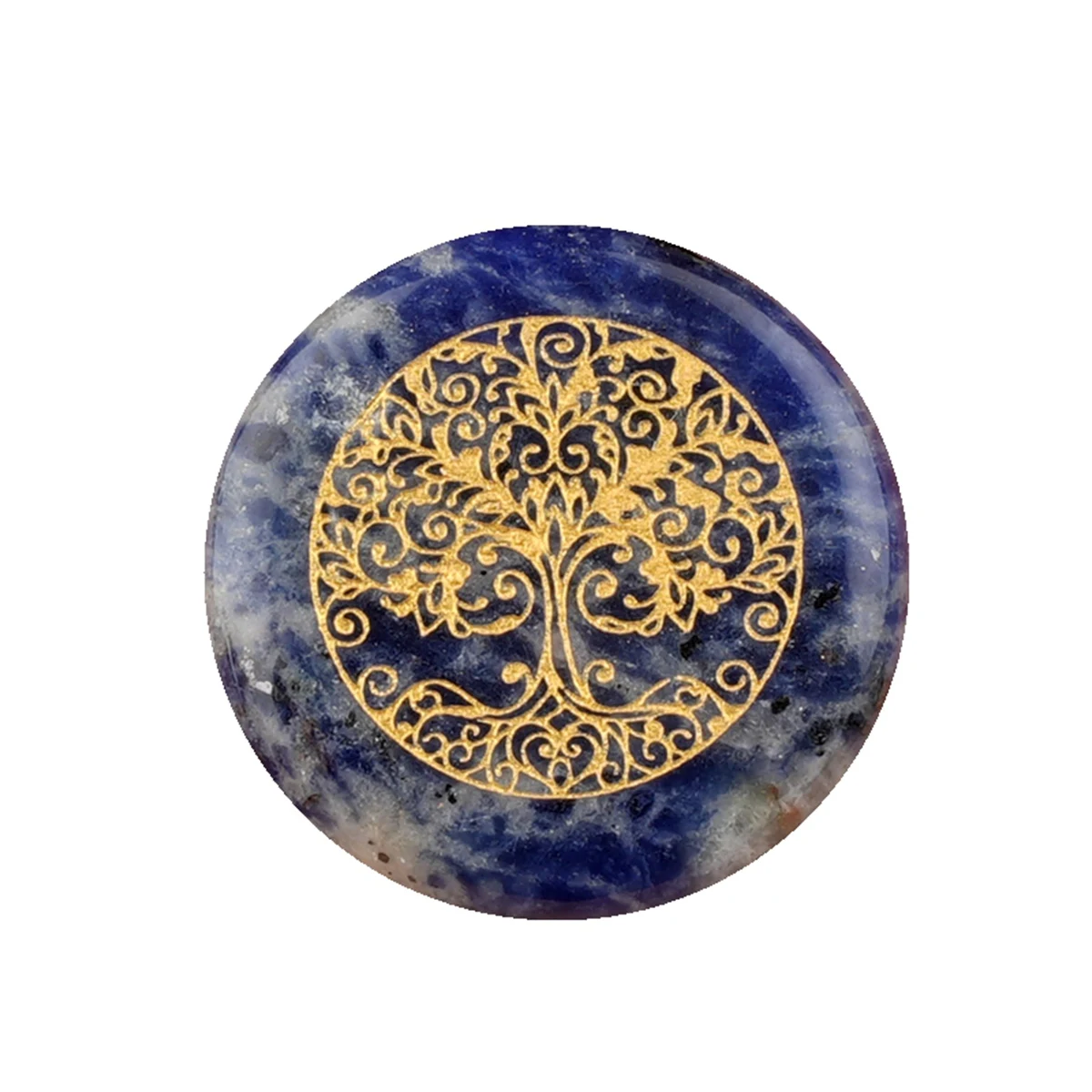 Sodalite Life of Tree 25MM Round Shaped Laser Engraving Nature Stone  Diagram Engraved  Pendant Pocket Jewelry Gifts