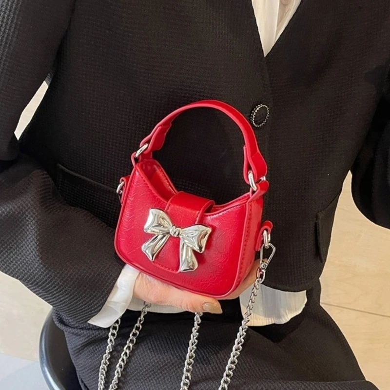 

New Trendy Bow Knot Mini Crossbody Shoulder Bag Chain Metal Buckle Women's Handbag Lipstick Earphone Versatile Bag