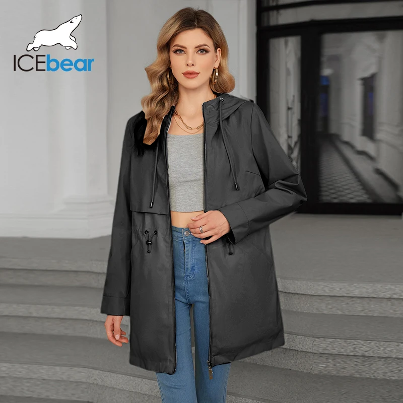 ICEbear Spring 2024 New Women\'s Trench Coat Women\'s Jacket Large Hooded Trench Coat Casual Coat Women\'s Coat GWF4539I