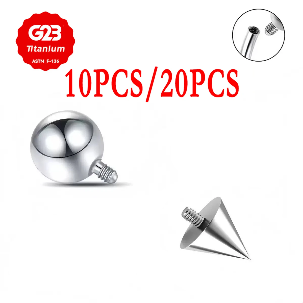 10/20pcs G23 Titanium Ear Stud Substituicao 14G 16G Spike Top M0.9 Thread Sobrancelha E Nariz Studs Body Jewelry Acessorios
