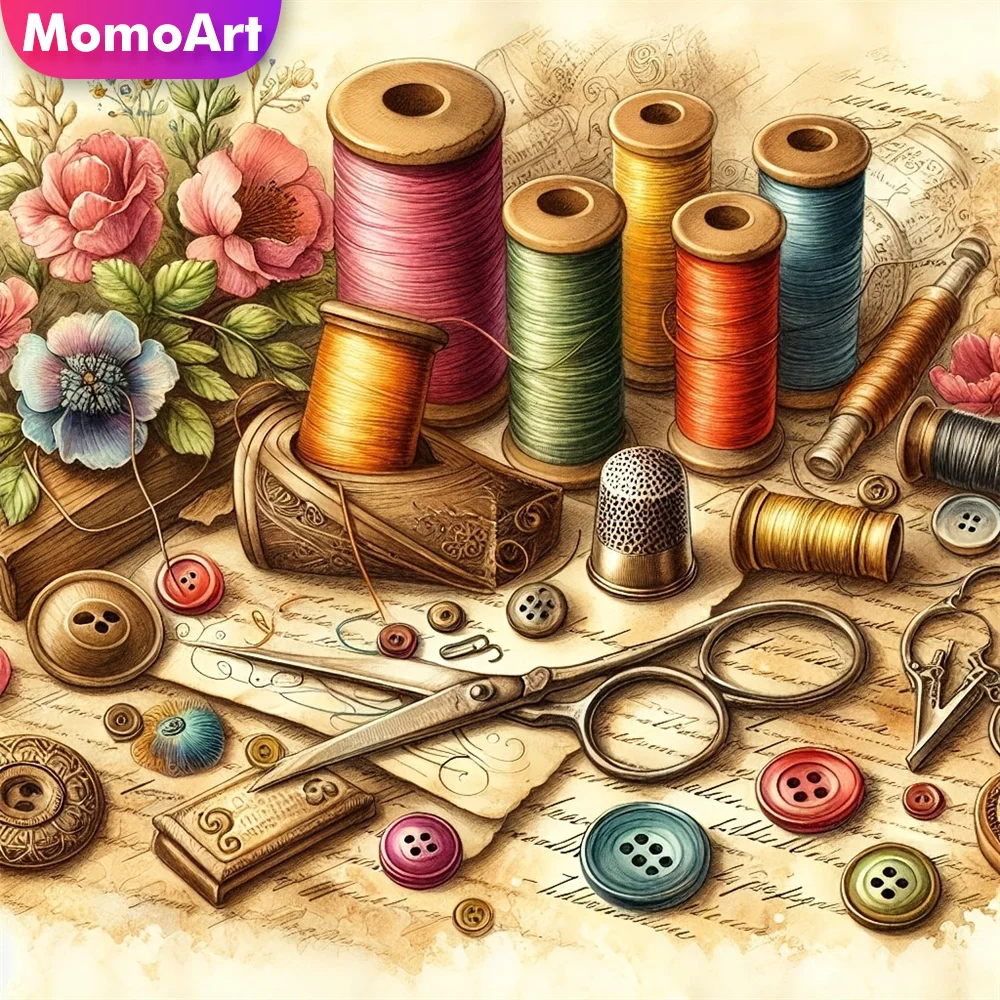 Momoart Diamant-Malerei Fadenknopf-Set Neuerscheinung DIY Acryl-Bastelbedarf Diamant-Mosaik Landschaft Handgemachtes Hobby