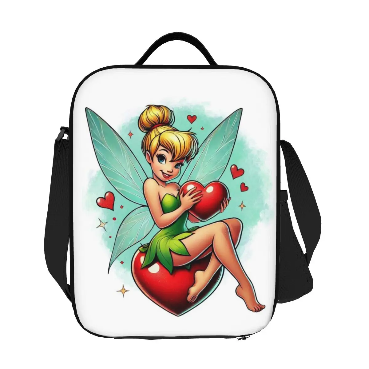 Custom Tinker Bell Love Thermal Insulated Lunch Bag Resuable Lunch Container for Work School Travel Multifunction Bento Food Box