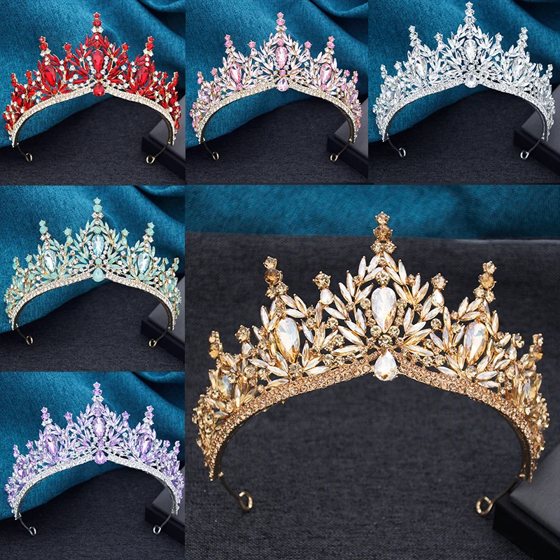 

12 Colors Baroque Luxury Crystal Princess Tiara For Women Wedding Girls Birthday Party Elegant Crown Hair Jewelry Accessories