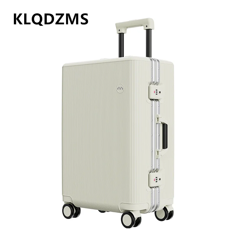 حقيبة بإطار من الألومنيوم KLQDZMS مقاس 20 بوصة 22 بوصة 24 بوصة 26 بوصة صندوق الصعود ذو سعة كبيرة حقيبة تروللي بعجلات أمتعة متدحرجة قوية ومتينة