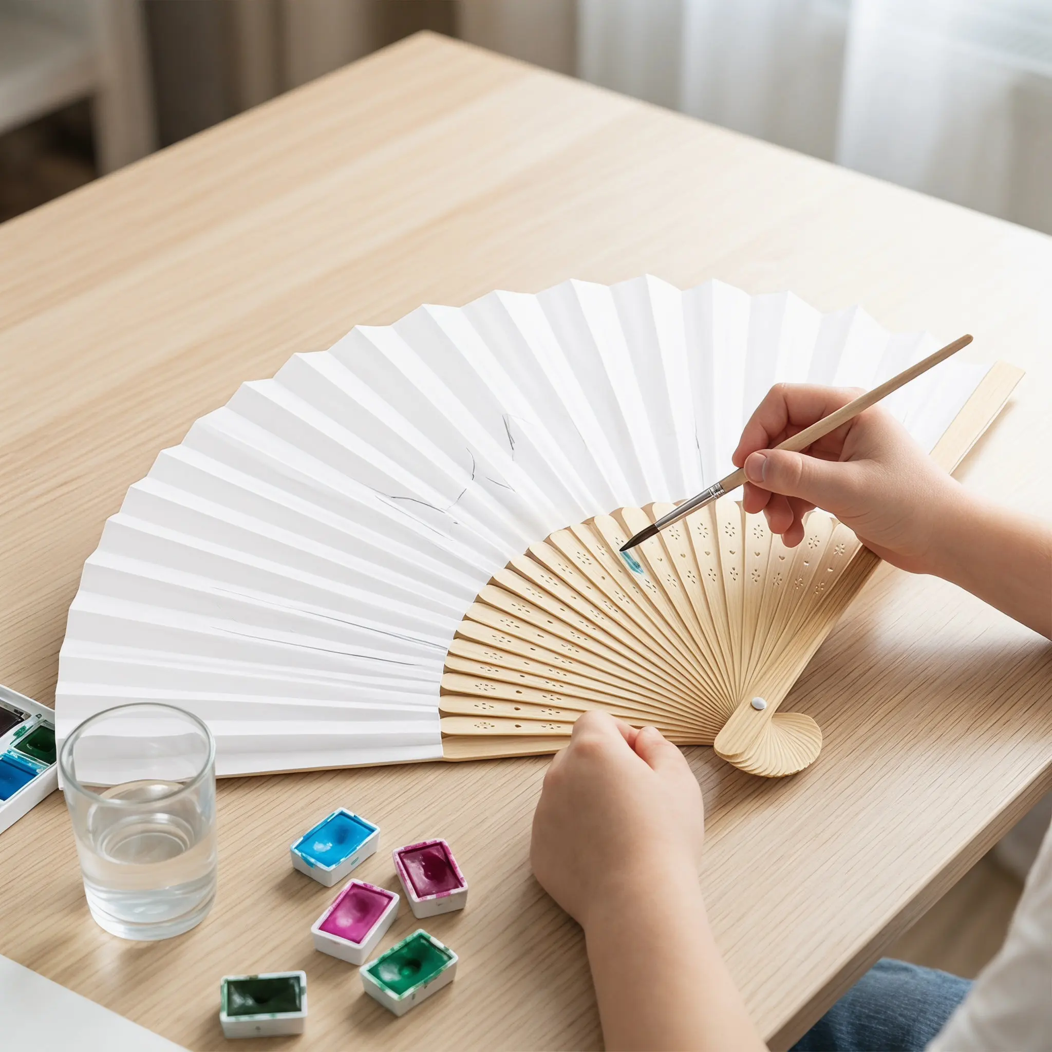 9Pcs Blank Folding Fans Handheld White for DIY Painting Craft Fans Portable Paper Hand Fan Folding Summer Party Favors