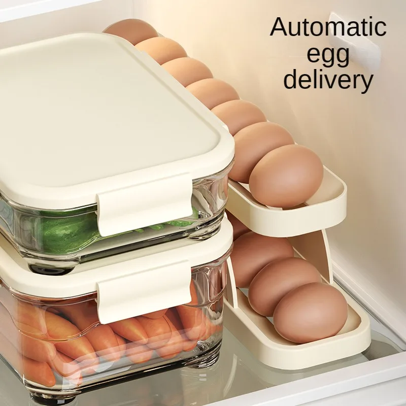 Rolling Egg Carton Double Layer Automatic Egg Dispenser with Anti-slip Design for Refrigerator Gap Storage